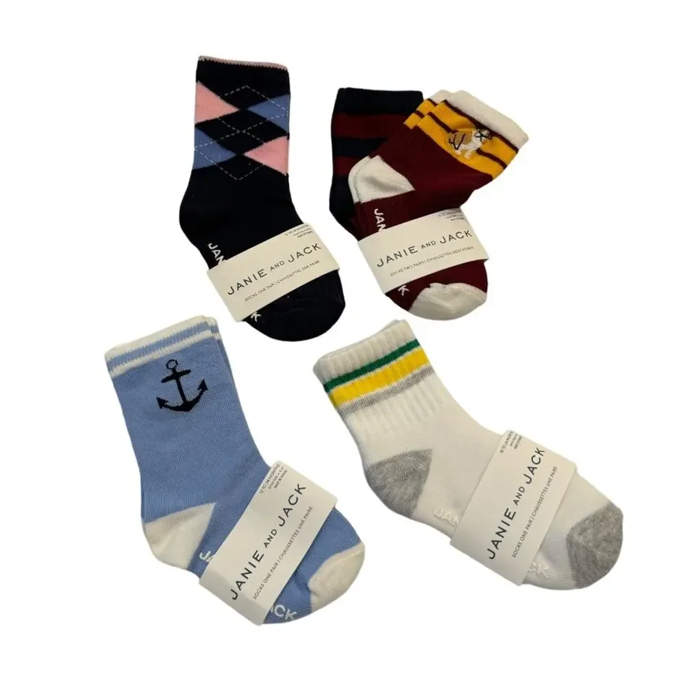 Janie and Jack Boy’s Assorted Socks - Set of 4 Size 12-24M